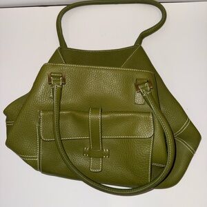 LORO PIANA Olive Green Leather Tote Bag